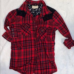 Red Green Black Plaid Button Down Shirt